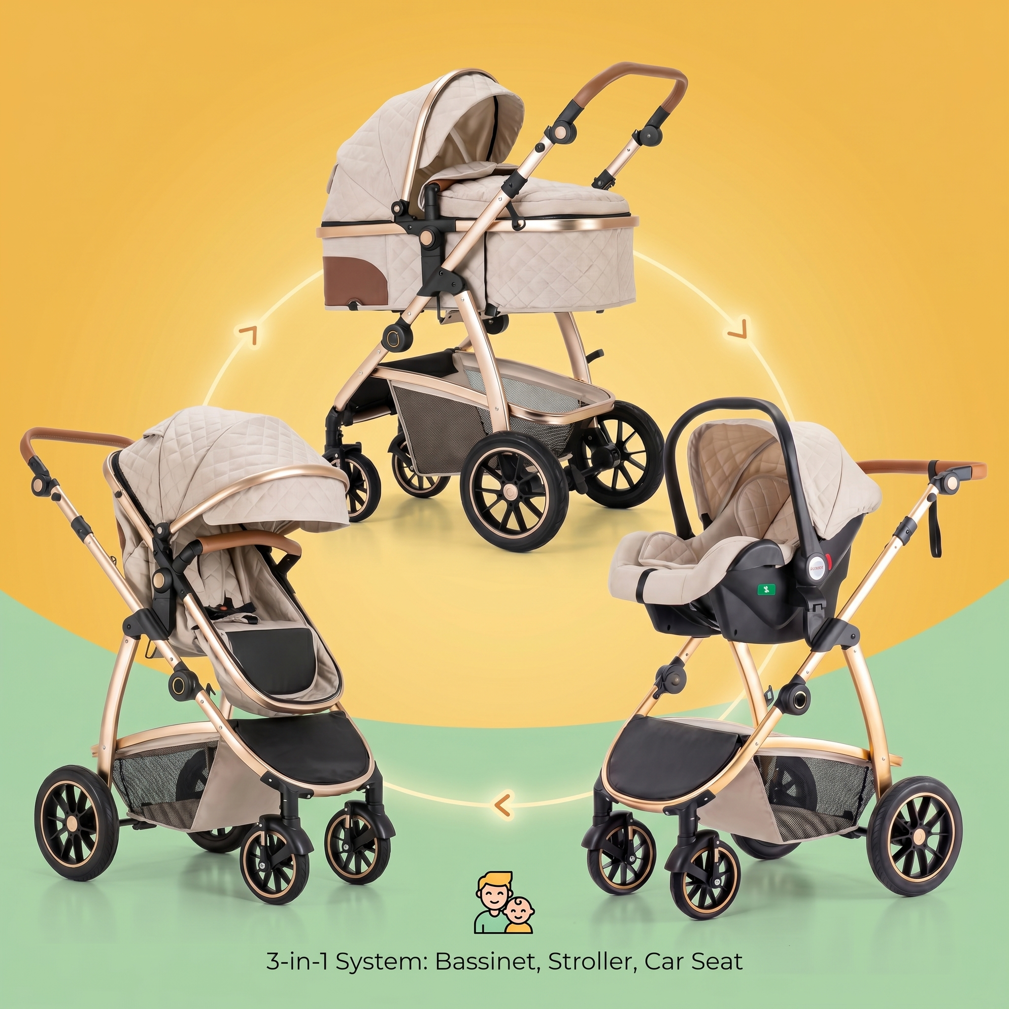 Nursaya 3-in-1 Pushchair - Newborn to Toddler Travel System